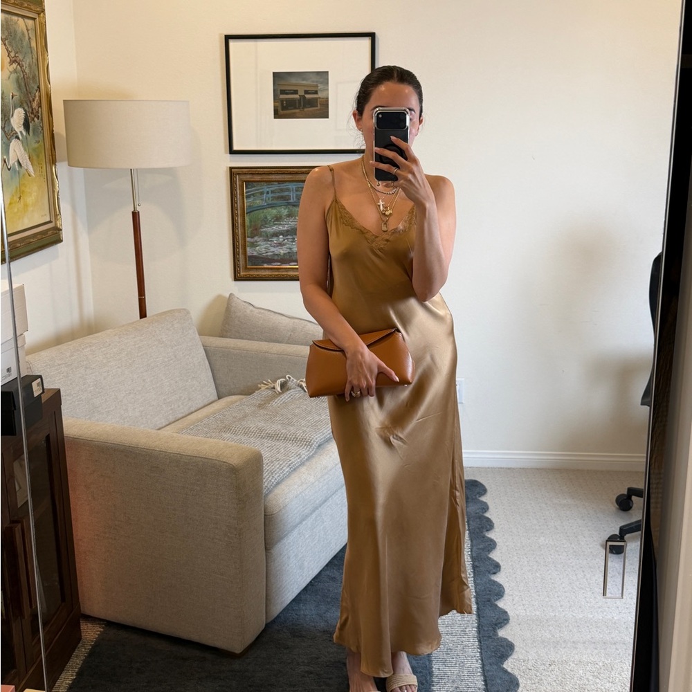 Mes Demoiselle Silk Slip Dress in Gold